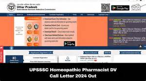 UPSSSC Homeopathic Pharmacist Recruitment 2024: DV Call Letter Issued ...
