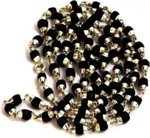 SOTNIX Black Tulsi Mala with Silver Cap Black Silver Plated Brass Chain ...