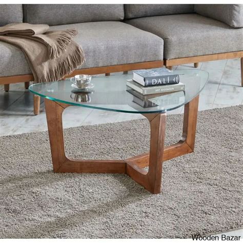 Menashau Triangular Glass Top Wood Frame Coffee and center Table ...