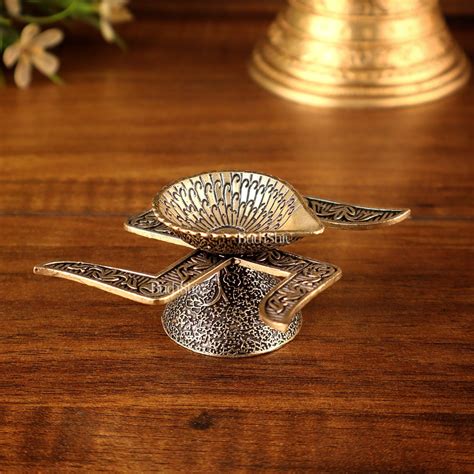 Brass Superfine Swastik Diya Oil Lamp with OM Carvings – Budhshiv.com