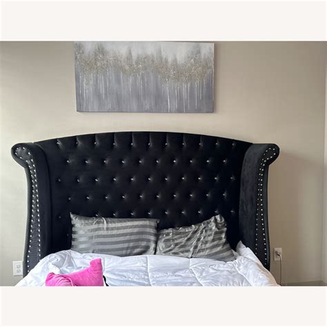 Upholstered Black Queen Bed - AptDeco