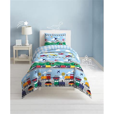Dream Factory Trains and Planes 2-Piece Blue Twin Comforter Set ...