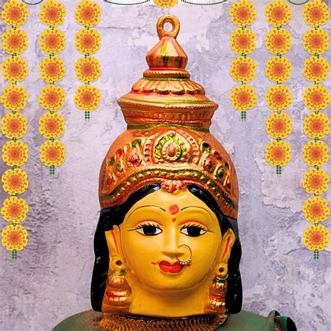 PujaNPujari Aluminum Varalakshmi Amman Face Mask with Jewelry - Yellow ...