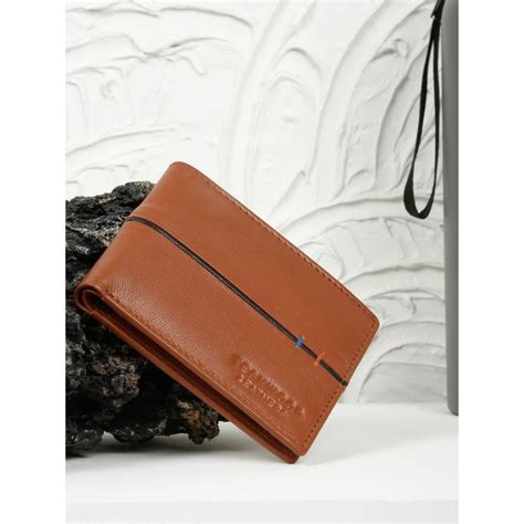 Buy Teakwood Men'S Tan Leather Two-Fold Wallet with Contrasting Black ...