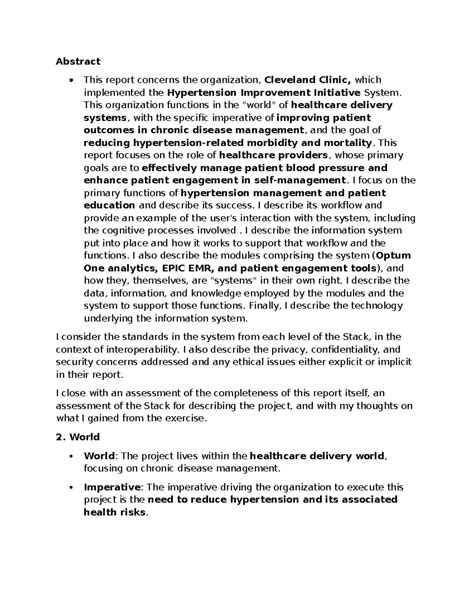 Cleveland Clinic Case Study: Improving Hypertension Management - Studocu