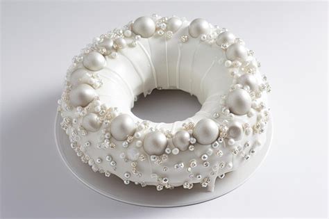 Ring cake decorated with white icing and silver dragees | Premium AI ...
