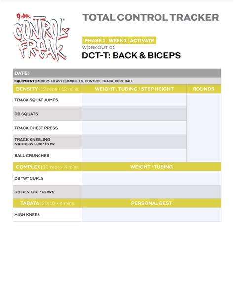 Image result for 9 Week Control Freak Workout Lengths