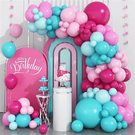 Amazon.com: Hot Pink and Teal Blue Balloon Arch Garland Kit, Rose Red ...