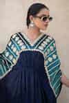Buy Blue Velvet Embroidery V-neck Kashmiri Tilla Kaftan For Women by ...