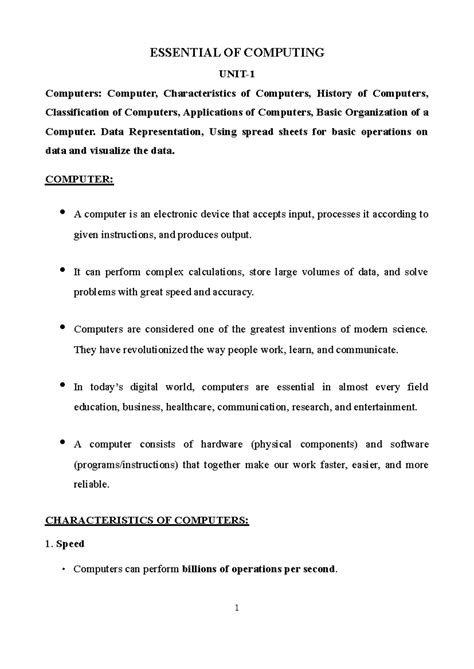 Essential of Computing: Units 1 & 2 Overview and Key Concepts - Studocu