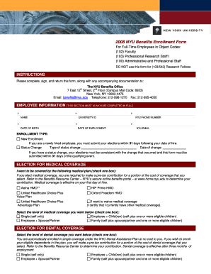 NYU Benefits Enrollment Form - Blank Fillable Template | Fill Out ...