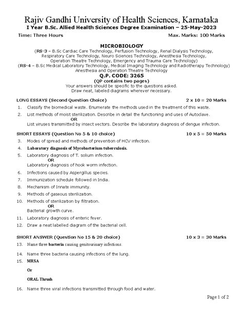 Allied - 3265 - Microbiology - TTP ( MAY-2023 ) December-2022 (APR-23 ...