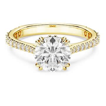 Stilla cocktail ring, Round cut, Pavé, White, Gold-tone plated | Swarovski