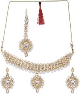 ZAVERI PEARLS Zinc Gold-plated Gold, White Jewellery Set Price in India ...