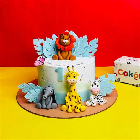 Lion & Giraffe Jungle Safari Theme Cake - Gurgaon & Delhi NCR | Cakofy