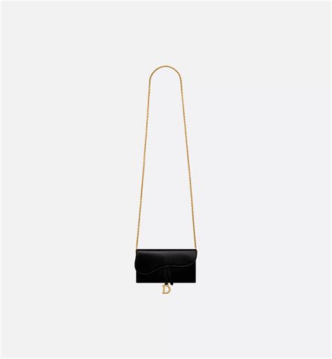 Saddle Long Wallet with Chain Black Goatskin | DIOR