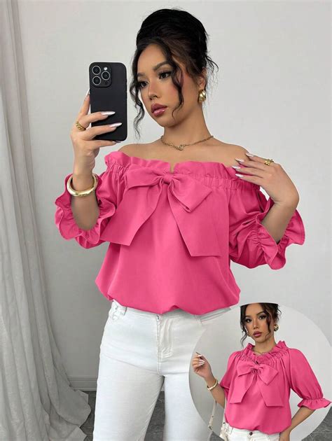 Elenzga 2025 Cuff Frill Bowknot Women Blouse | SHEIN USA