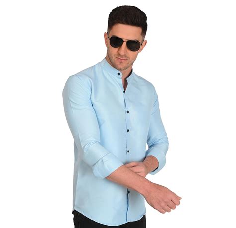 Men's Mandarin Collar Solid Cotton Shirt | Chinese Collar | Casual ...