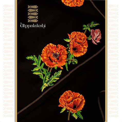 HAND EMBROIDERED SAREE BLACK WITH ORANGE FLOWERS || UTPPALAKSHI HANDWO