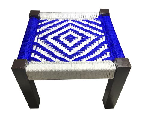 Wooden Stool Chowki Design With Blue and White (Pidha)