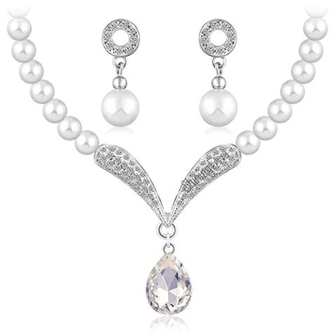 Shining Diva Fashion Crystal Pearl Necklace Set For Women/Jewellery Set ...