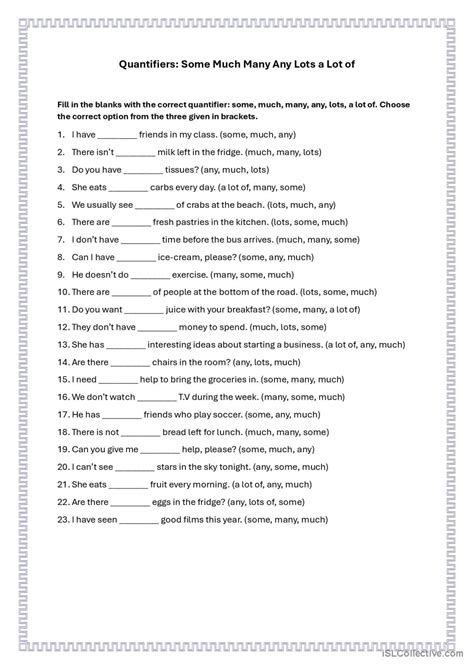 Quantifiers: Some Much Many Any Lots…: English ESL worksheets pdf & doc