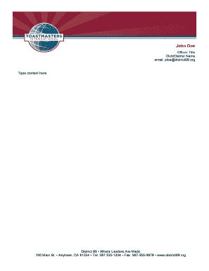 Toastmasters Letterhead - Fill Online, Printable, Fillable, Blank ...