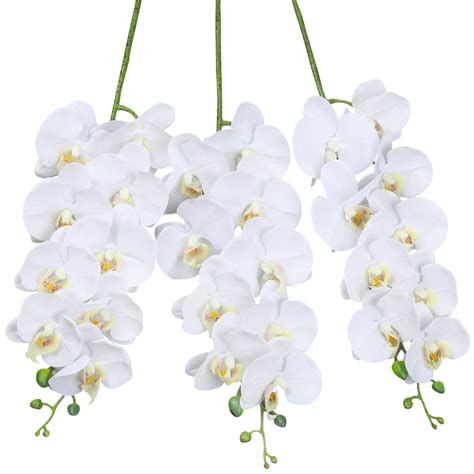 Buy SHACOS Artificial Orchid Stems Set of 3 PU Real Touch White Orchid ...
