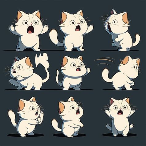 Gatos de desenho animado posam com várias expressões e expressões ...