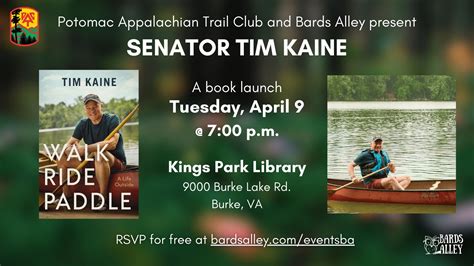 Apr 9 | Book launch: "Walk Ride Paddle" by Tim Kaine | Vienna, VA Patch