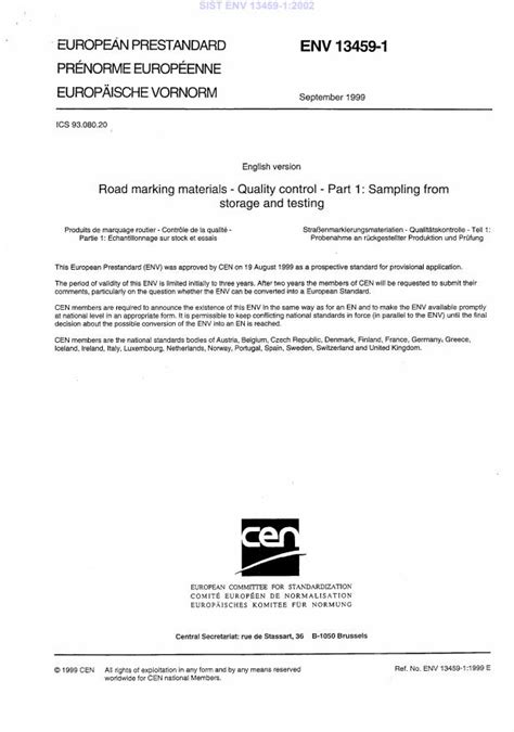 ENV 13459-1:1999 - Road marking materials - Quality control - Part 1 ...