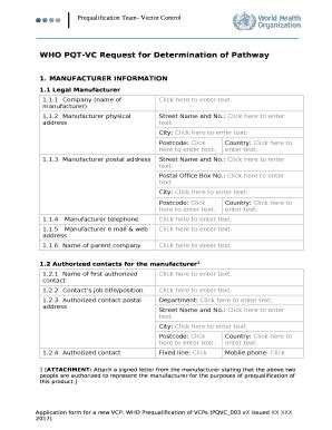WHO PQT-VC Request for Determination of Pathway Doc Template | pdfFiller