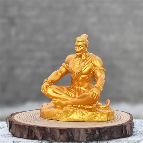 Meditiating Lord Hanuman ji murti Gold 4 inch, Order Now