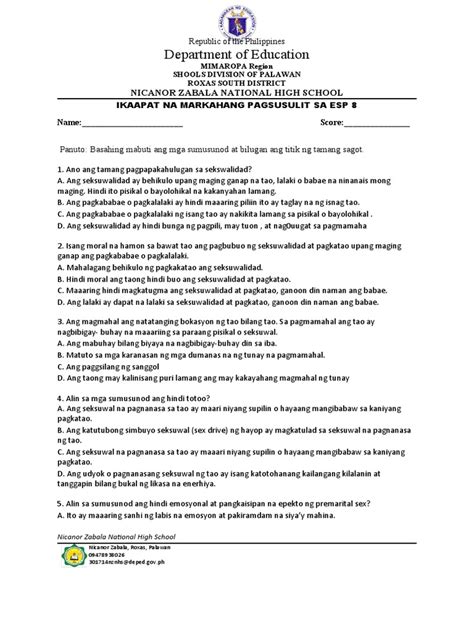 Image result for Answer Key Grade 8 ESP