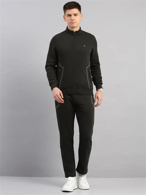 Buy Luxuria Men Olive Solid Collar Full Sleeve Winter Tracksuit Online ...