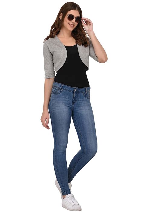 Buy ESPRESSO Women's 3/4th Sleeve Open Summer Shrug - Grey Melange - XL ...
