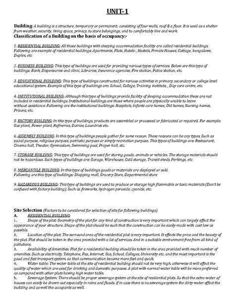 Building Construction-1 Comprehensive Study Notes on Structures - Studocu