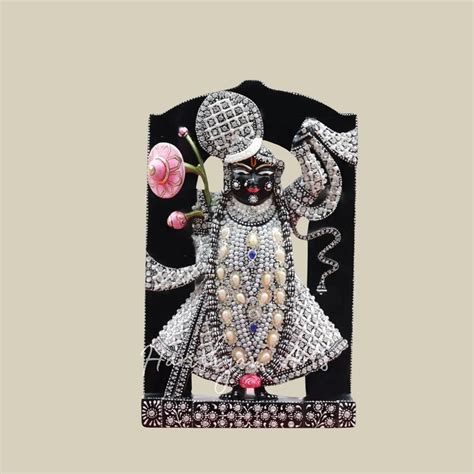 12" Black Marble Shreenathji Murti for Home with Pearl Work