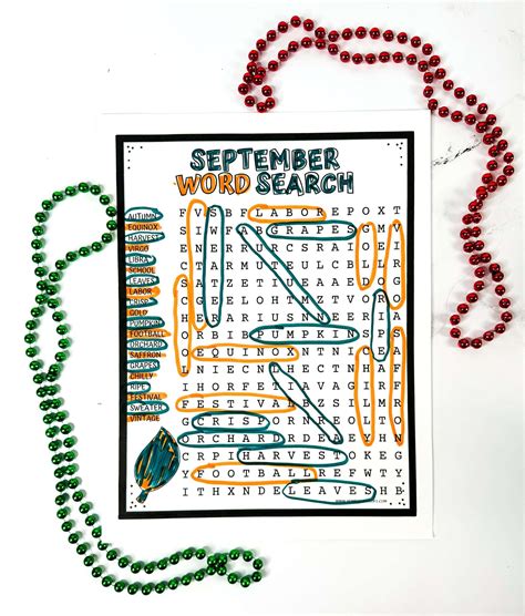 Free September Word Search Printable