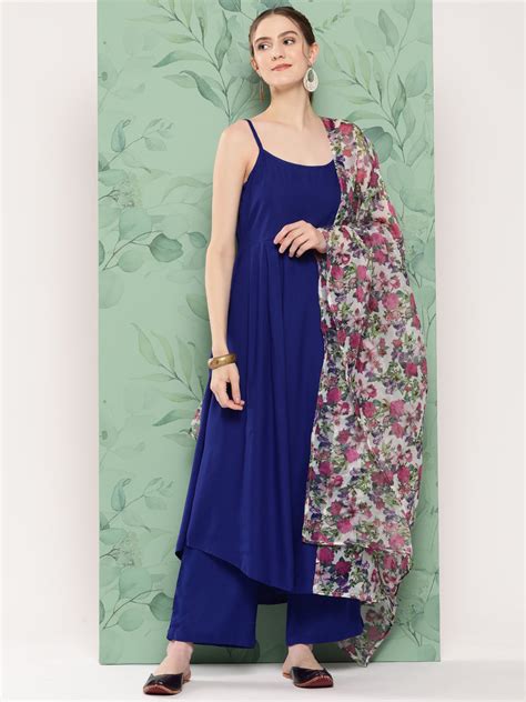 Ink Blue Strappy Set W White Pink Or Duptta