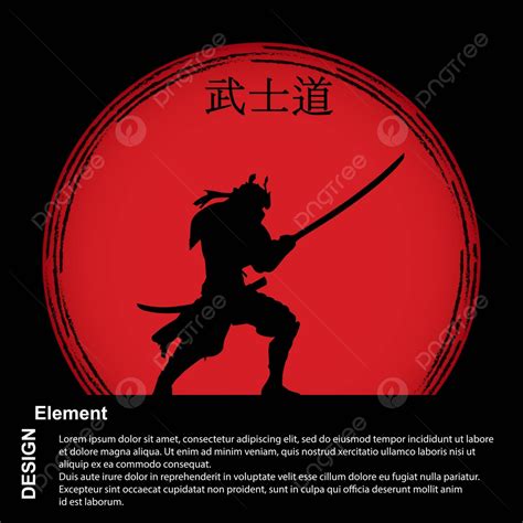 Japanese Warrior With Bushido Symbol On Red Circlesamurai Vector, Life, Tradition, Element PNG ...