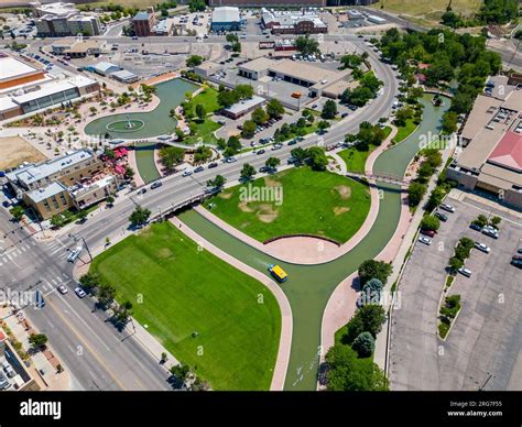 Pueblo Colorado riverwalk aerial drone photo Summer 2023 Stock Photo ...