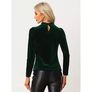 Women's Casual Velvet Long Sleeve Choker Neck Heart Dots Mesh Panel Top