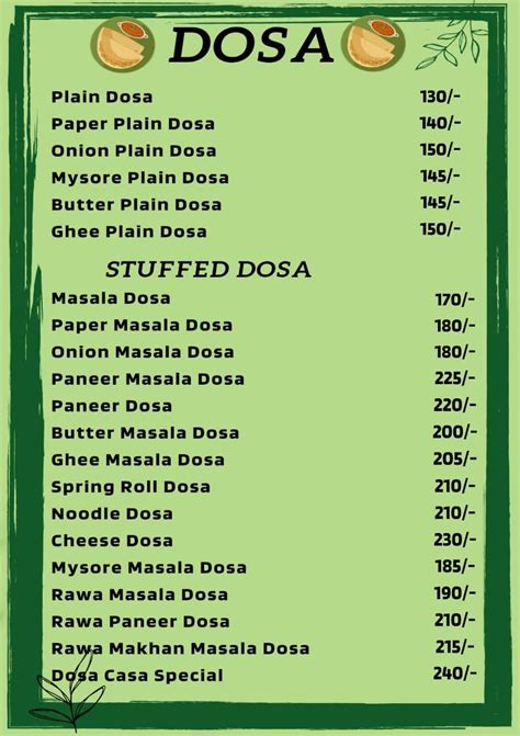 Menu at Dosa Casa, Gajraula