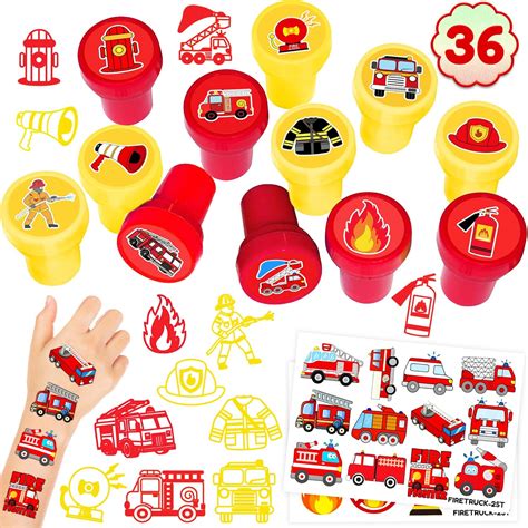 Amazon.com: 36PCS Fire Truck Party Favors - 24PCS Temporary Tattoos ...