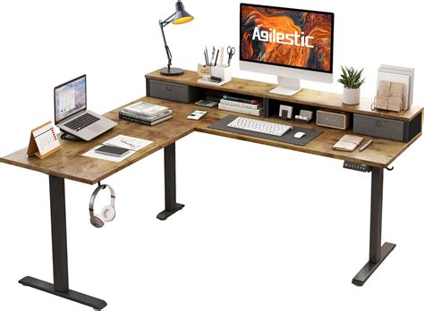 Agilestic L Shaped Electric Standing Desk with 2 Drawers, 63 Inch ...