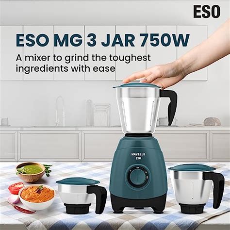 Havells ESO 750 watts 3 JAR Mixer Grinder, 304 SS Blades, High Speed 2 ...