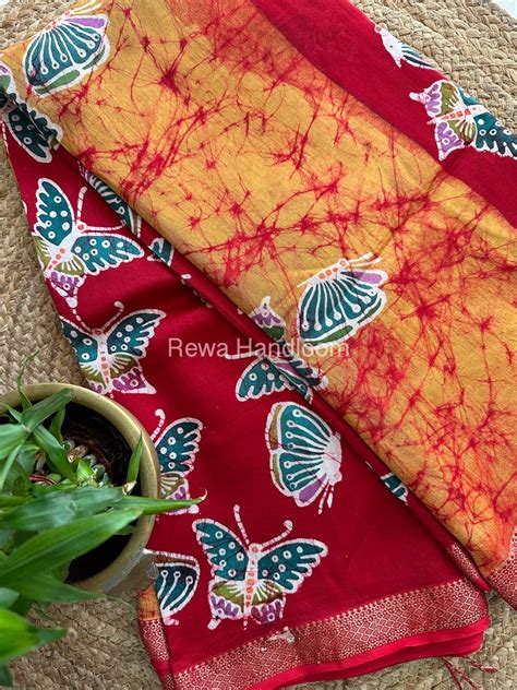 Maheshwari Mustard Yellow Batik Indonesian Print Saree IBS056
