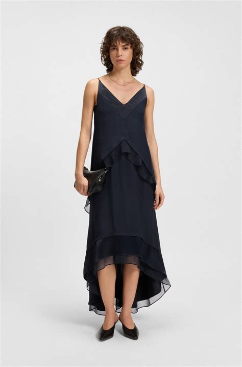 BOSS - Layered satin dress with silk inserts - Dark Blue