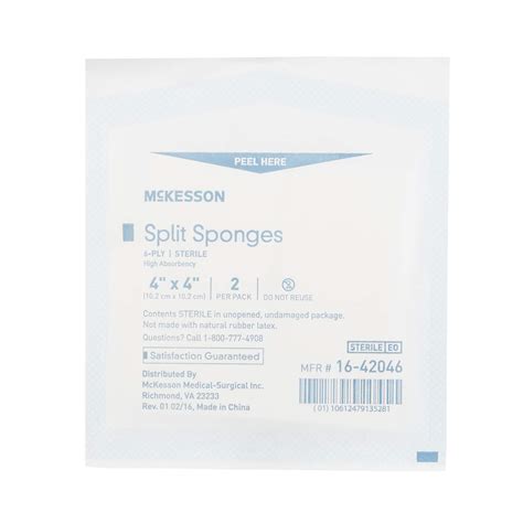 McKesson Split Sponges High Absorbency, 6-Ply Sterile, I.V. and ...